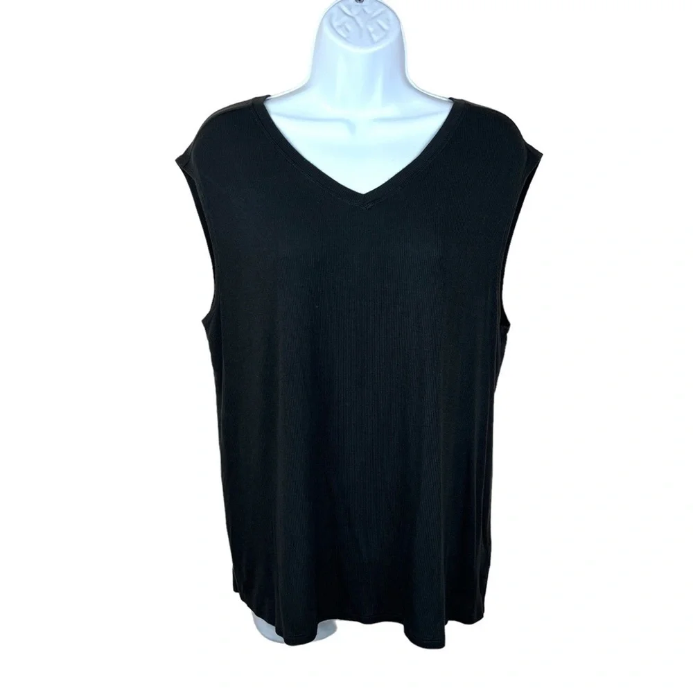 Large Athletic Works Black Soft Cap Sleeve Top Activewear Stretch